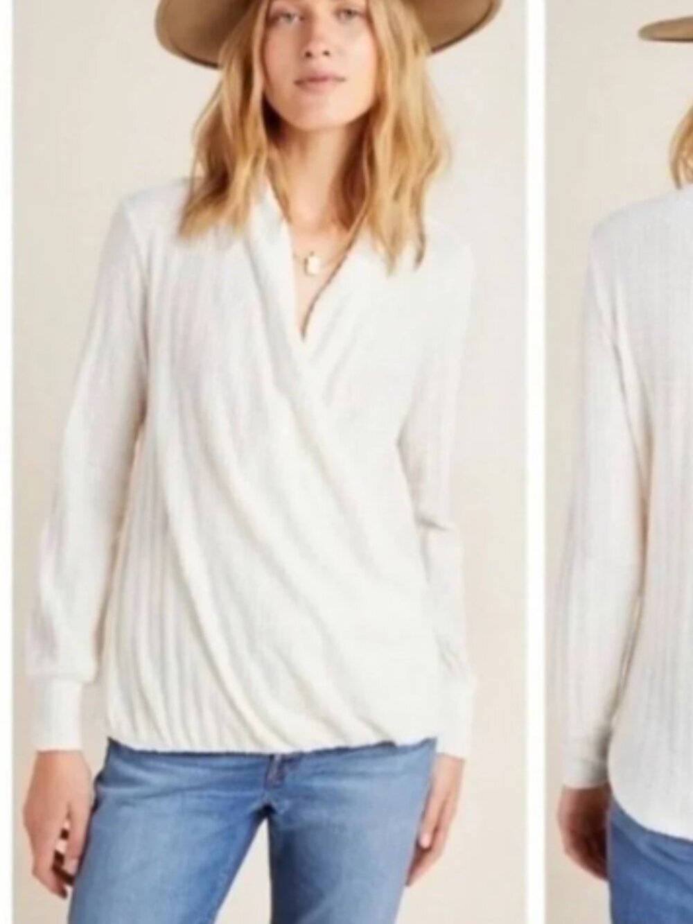 Maeve by Anthropologie Ivory Surplice Wrap Front Sweater
